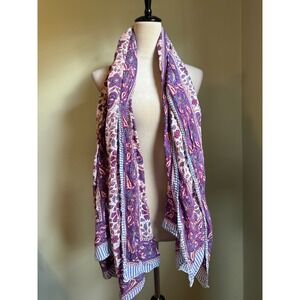 Boho Paisley‎ Floral Print Scarf Wrap Purple White Blue Lightweight whimsi y2k